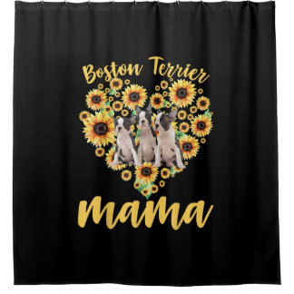 Womens Sunflower Boston Terrier Mama Dog Lover Duschvorhang