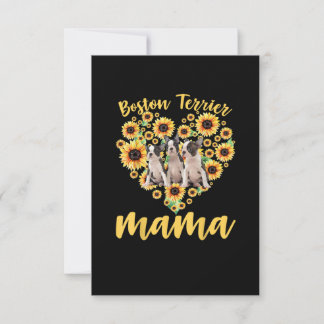 Womens Sunflower Boston Terrier Mama Dog Lover RSVP Karte