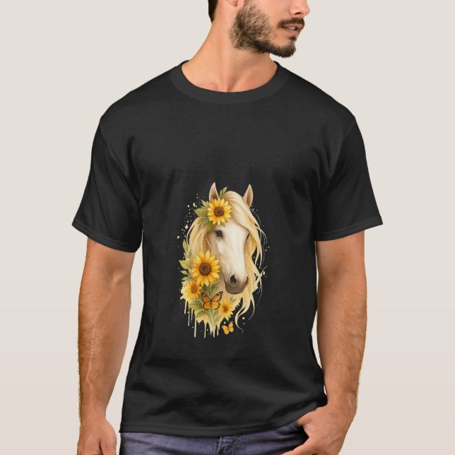 Womens Sunflower Horse Portrait Cowgirl Equestrian T-Shirt (Vorderseite)