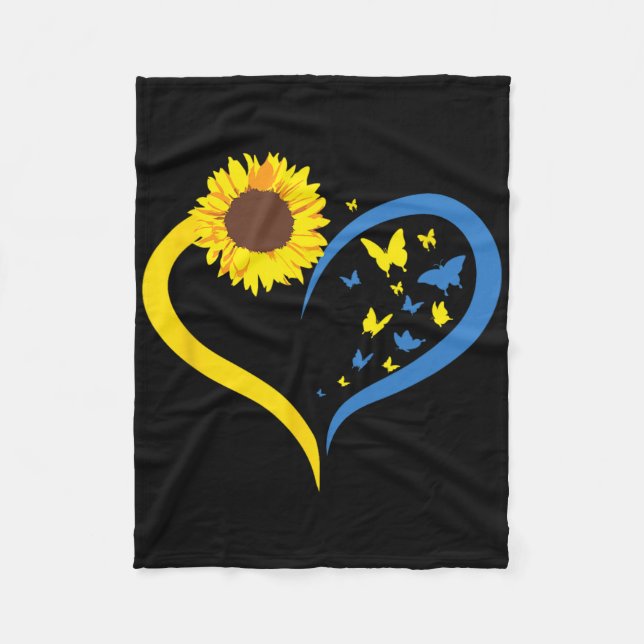 Womens Sunflower Love Heart I Stand With Ukraine B Fleecedecke (Vorderseite)