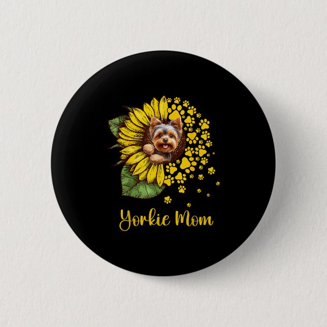 Womens Sunflower Yorkie Mom Dog Lover  Button (Vorderseite)