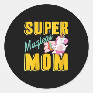 Womens Super Magical Mama Rainbow Unicorn Hero Wer Runder Aufkleber