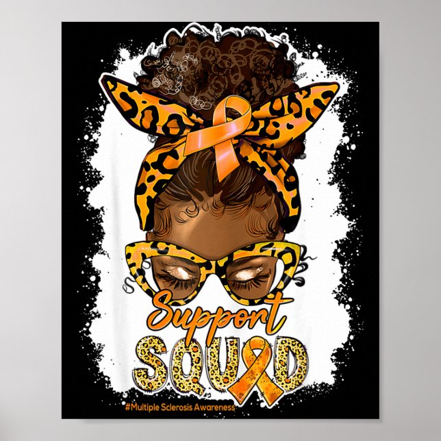 Womens Support Squad Afro Messy Bun Leopard Ms Awa Poster (Vorne)