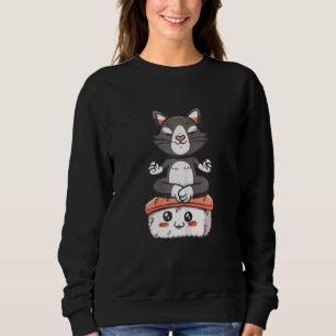 Womens Sushi Cat Yoga Nigiri Asian Food Japanisch  Sweatshirt