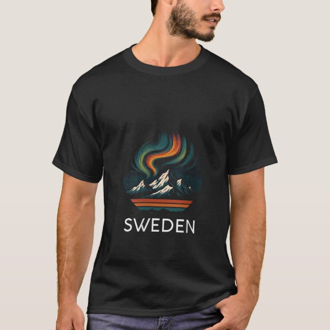 Womens Sweden Aurora Borealis Northern Lights Retr T-Shirt (Vorderseite)