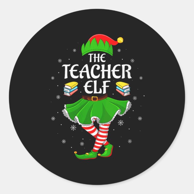 Womens Teacher Elf Christmas Family Girls Women El Runder Aufkleber (Vorderseite)