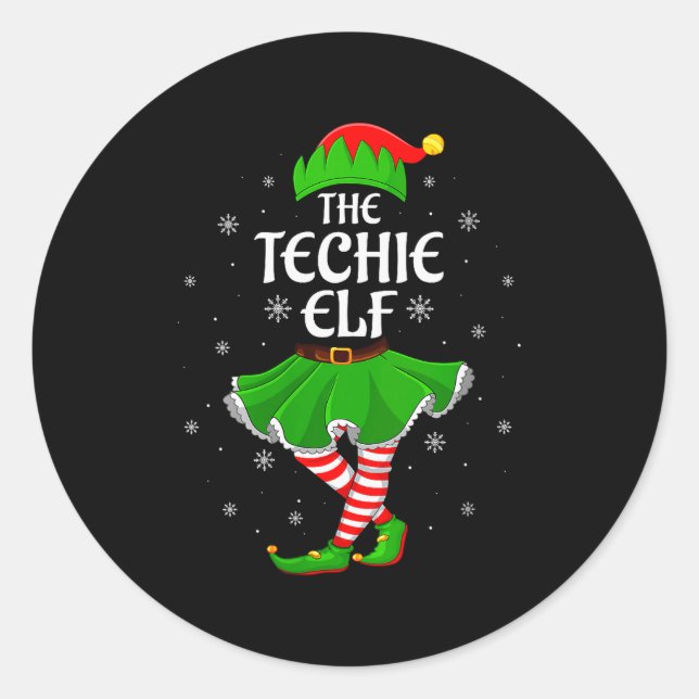 Womens Techie Elf Christmas Family Girls Women Elf Runder Aufkleber (Vorderseite)