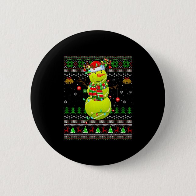 Womens Tennis Ball Snowman Ugly Christmas Sweaters Button (Vorderseite)
