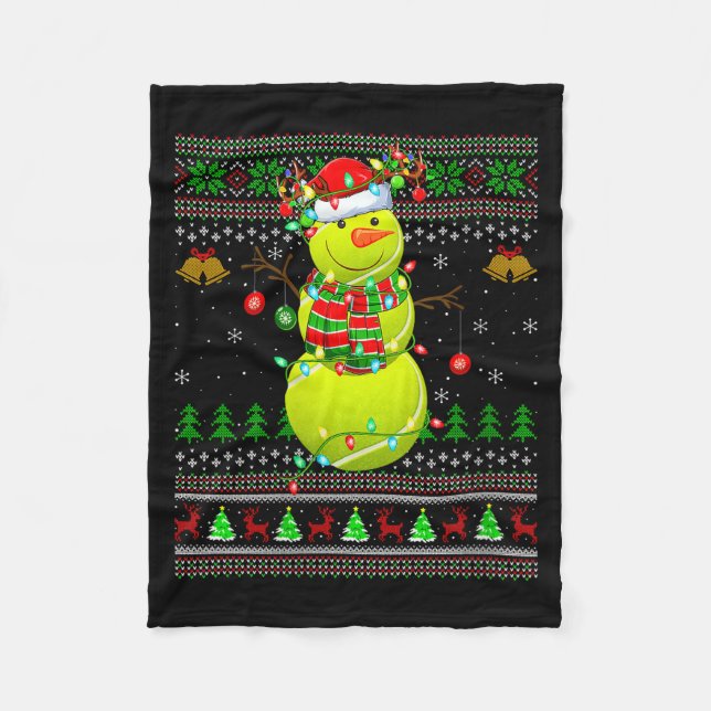Womens Tennis Ball Snowman Ugly Christmas Sweaters Fleecedecke (Vorderseite)