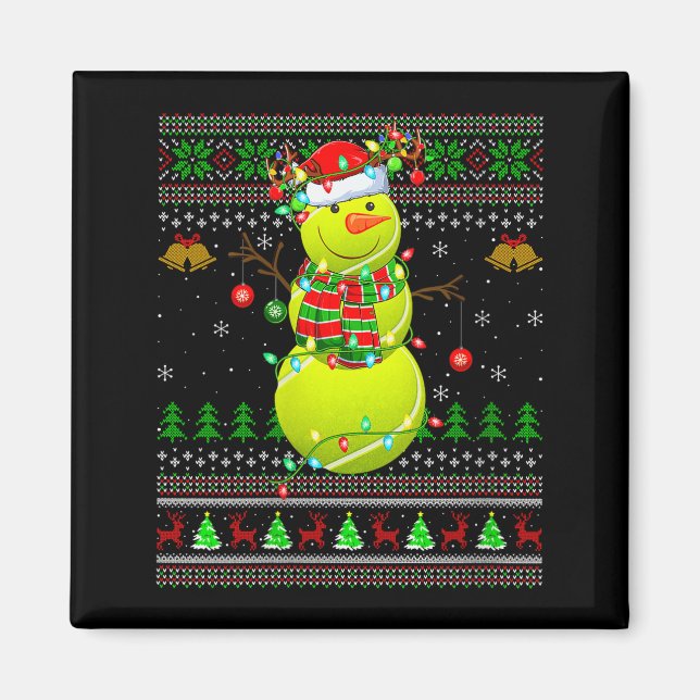 Womens Tennis Ball Snowman Ugly Christmas Sweaters Magnet (Vorne)