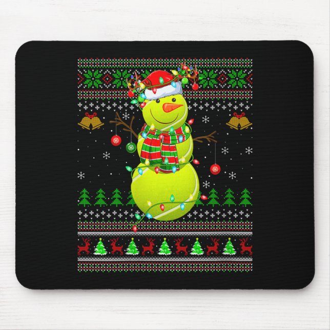 Womens Tennis Ball Snowman Ugly Christmas Sweaters Mousepad (Vorne)