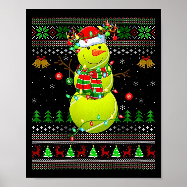Womens Tennis Ball Snowman Ugly Christmas Sweaters Poster (Vorne)