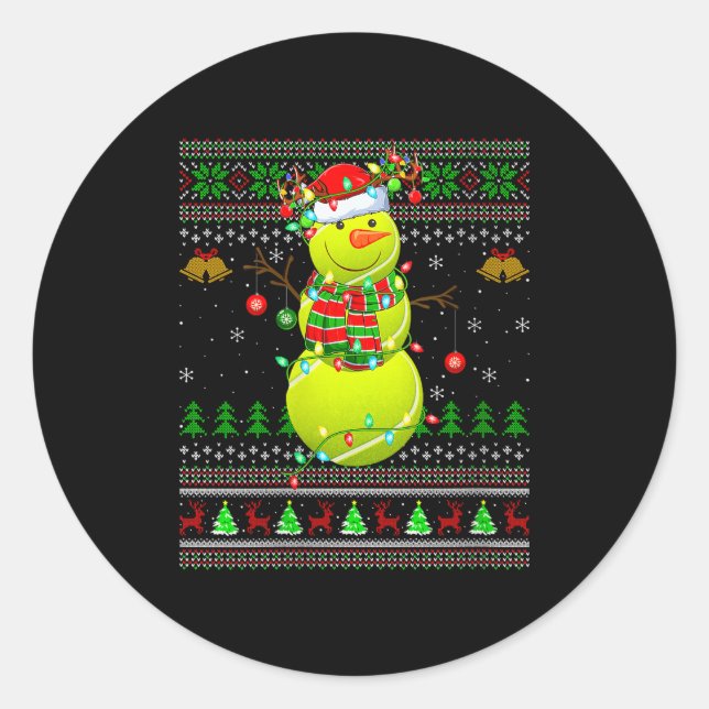 Womens Tennis Ball Snowman Ugly Christmas Sweaters Runder Aufkleber (Vorderseite)
