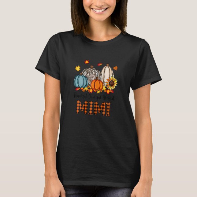 Womens Thankful Grateful Blessed Mimi Pumpkins Fal T-Shirt (Vorderseite)