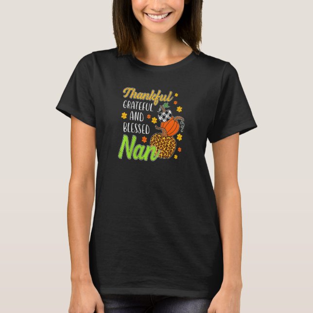 Womens Thankful Grateful Blessed Nan Autumn Fall P T-Shirt (Vorderseite)