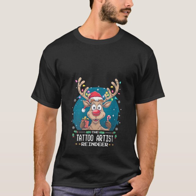 Womens The Tattoo Artist Reindeer Christmas Matchi T-Shirt (Vorderseite)