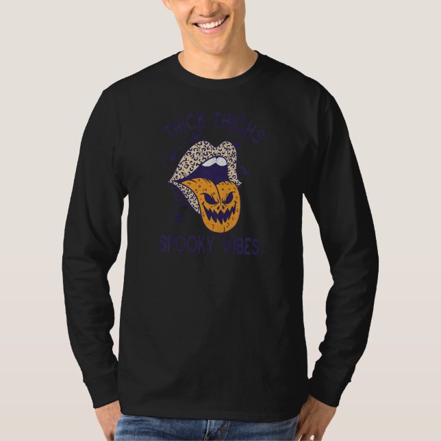 Womens Thick Thighs Spooky Vibes Halloween Womens T-Shirt (Vorderseite)