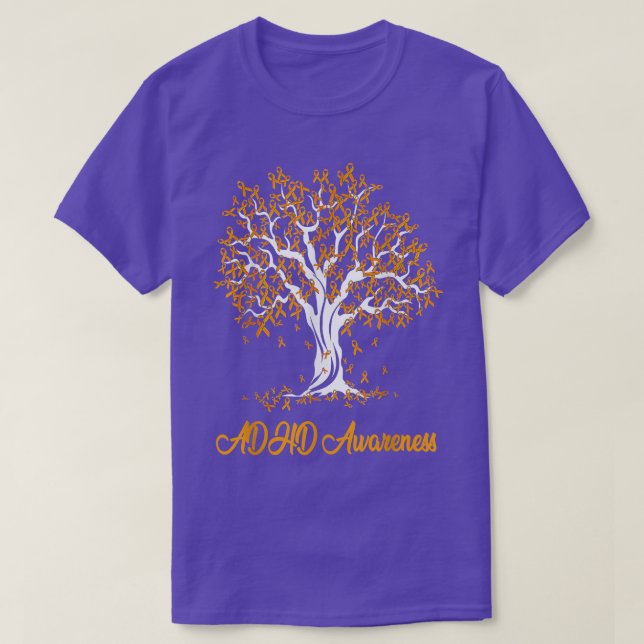 Womens Tree Orange Ribbon ADHD Awareness T-Shirt (Design vorne)