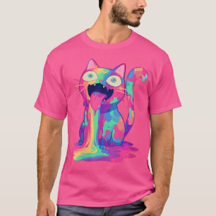 Womens Trippy Party Crazy Rainbow Cat Edm Festival T-Shirt
