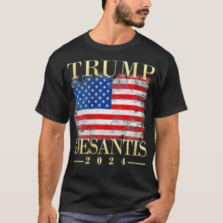 Womens Trump Desantis 2024 Vintage Flagge Veck T-Shirt