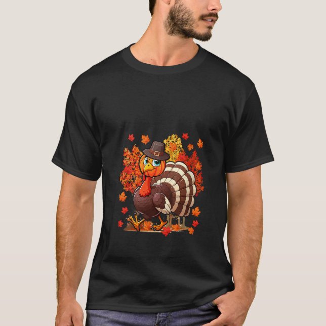 Womens Turkey Pumpkin Face Erntedank Fall Tree T-Shirt (Vorderseite)