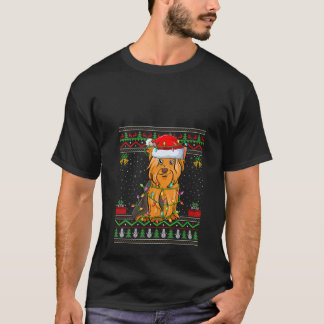 Womens Ugly Sweater Style Santa Yorkshire Terrier T-Shirt