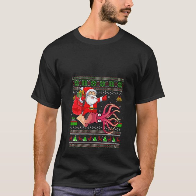 Womens Ugly Xmas Sweater Funny Santa Riding Tinten T-Shirt (Vorderseite)