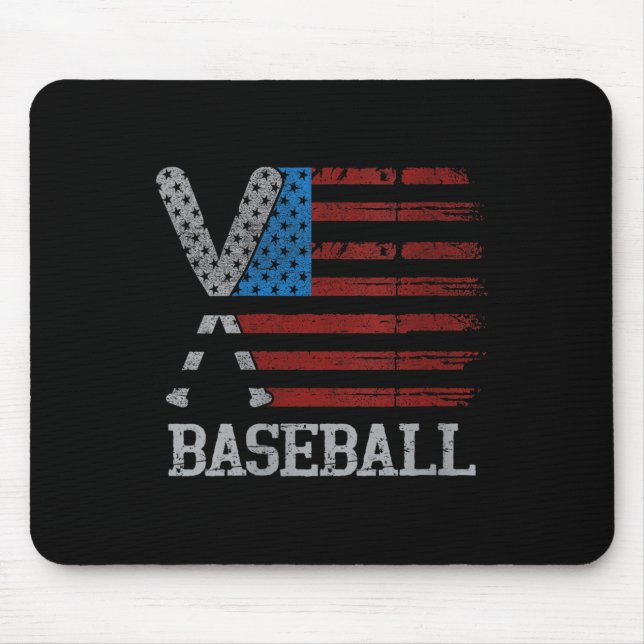 Womens Usa Flag Baseball Crossed Bats Baseball Pla Mousepad (Vorne)