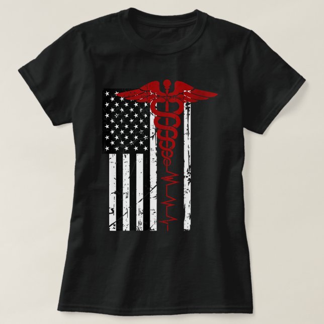 Womens USA Flaggen Medizinisches Symbol Black Patr T-Shirt (Design vorne)