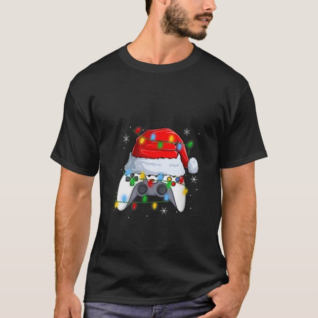 Womens Video Game Controller Christmas Lights Game T-Shirt (Vorderseite)
