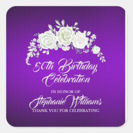 Women's Vintage Purple White Rose 50th Birthday Quadratischer Aufkleber