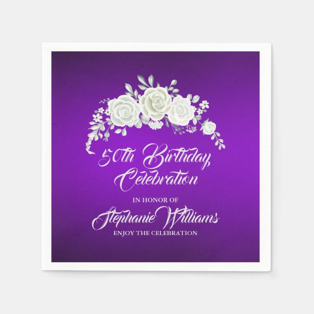 Women's Vintage Purple White Rose 50th Birthday Serviette (Vorderseite)