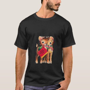 Womens Vintage Weihnachtsmann Rentier schnippelte T-Shirt