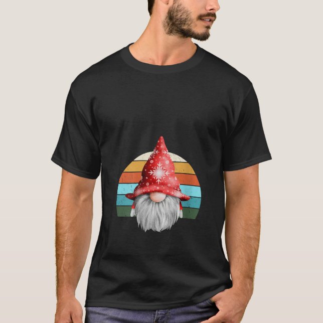 Womens Watercolor Gnome Santa Christmas Tree Light T-Shirt (Vorderseite)