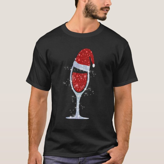 Womens Wine Glasses Weihnachtsmannmütze Weihnachts T-Shirt (Vorderseite)