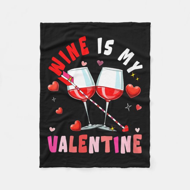 Women's Wine Is My Valentine Hearts Matching Drink Fleecedecke (Vorderseite)