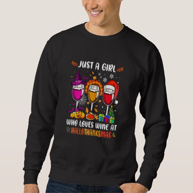 Womens Wines Glass Thankgiving  Happy Hallothanksm Sweatshirt (Vorderseite)