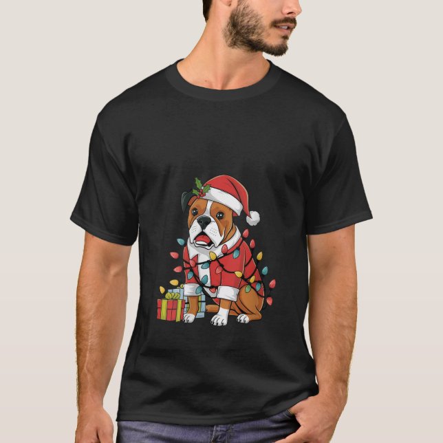 Womens Xmas Lighting Santa Boxer Dog Christmas V N T-Shirt (Vorderseite)