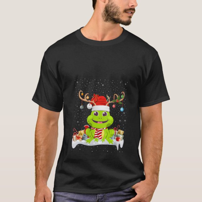 Womens Xmas Lights Rentier Weihnachtsmannmütze Tre T-Shirt (Vorderseite)