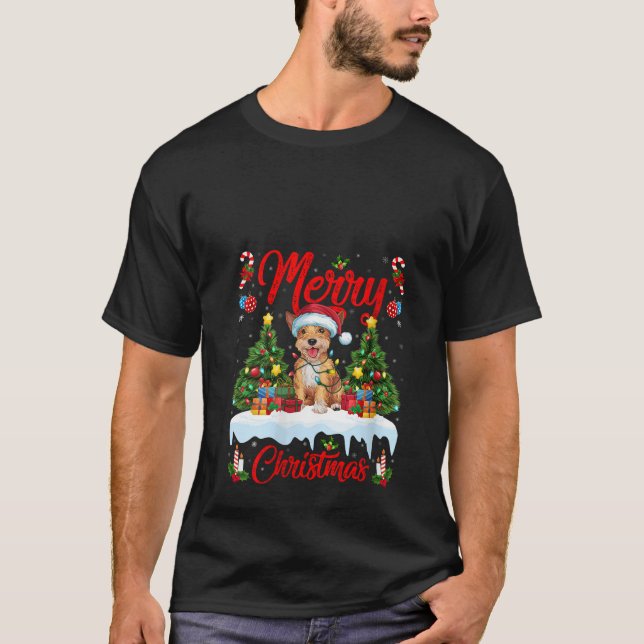 Womens Xmas Tree Lighting Santa Hat Skye Terrier D T-Shirt (Vorderseite)
