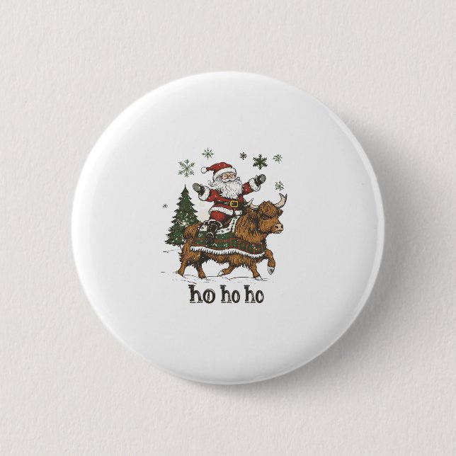Womens Xmas Tree Lighting Santa Riding Highland Co Button (Vorderseite)