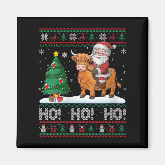 Womens Xmas Tree Lighting Santa Riding Highland Co Magnet (Vorne)