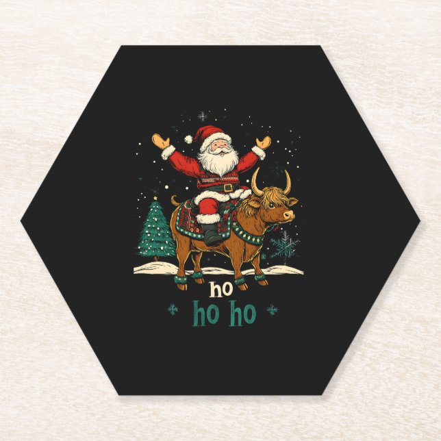 Womens Xmas Tree Lighting Santa Riding Highland Co Untersetzer (Vorderseite)