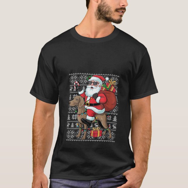 Womens Xmas Ugly Santa Riding Rhodesian Ridgeback T-Shirt (Vorderseite)