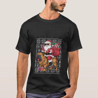 Womens Xmas Ugly Sweater Santa Riding Bullmastiff T-Shirt