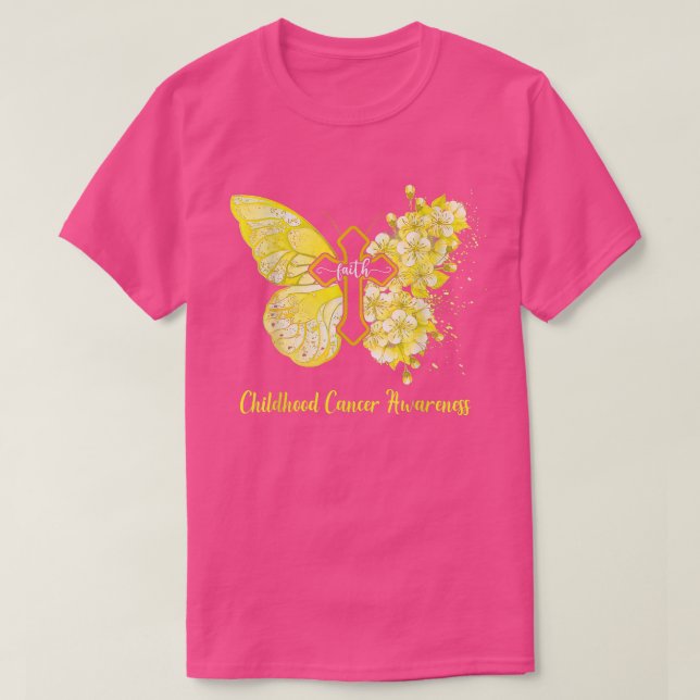 Womens Yellow Butterfly Faith Childhood Cancer Awa T-Shirt (Design vorne)