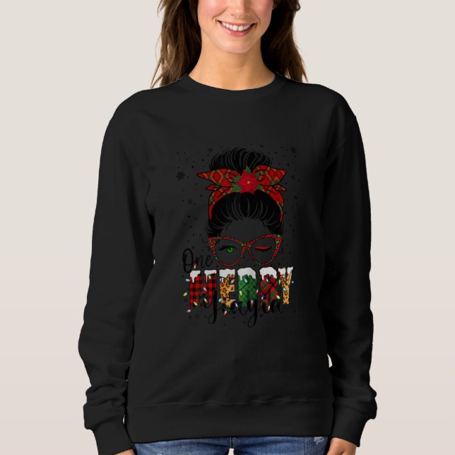 Womens Yiayia Messy Bun Buffalo Plaid Christmas On Sweatshirt (Vorderseite)
