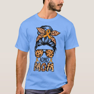 Womens Z4d4 Messy Bun Mama Orange Ribbon ADHD Awar T-Shirt
