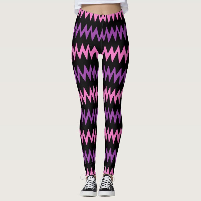 Womens Zig Zag Lila/rosa Mode Leggings (Vorderseite)