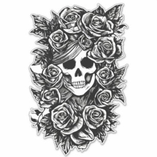 Womman Skull Rose Goth Original Tinte zeichn Art Aufkleber